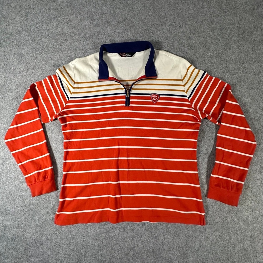 Arnold Palmer Quarter Zip Pullover Size Medium Orange Mens Striped Long Sleeve